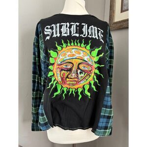 SUBLIME Flannel Tshirt, Upcycled, Reworked, Pieced